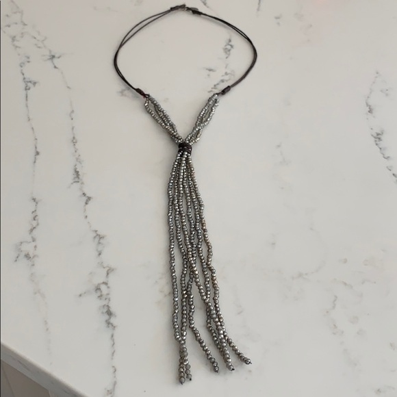 Gray/Silver Crystal Beaded Tassel Necklace Boutique - Picture 3 of 8